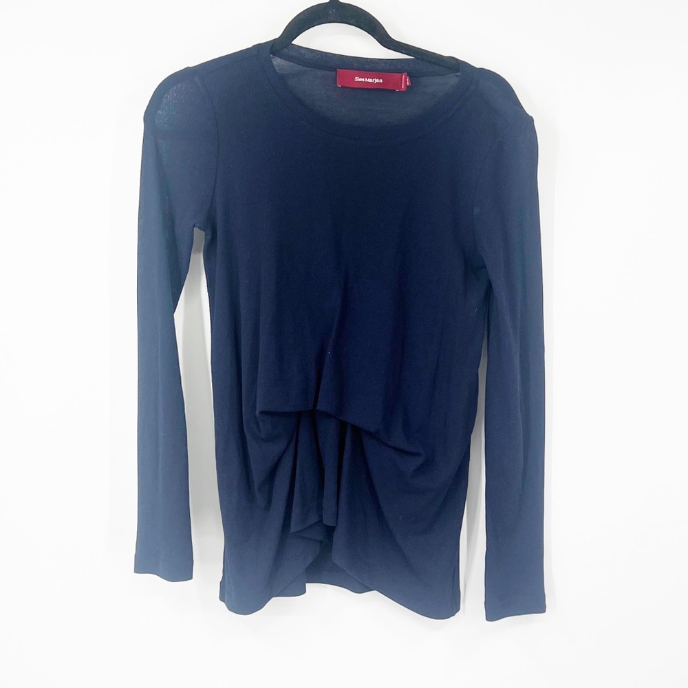 Sies Marjan Navy Long Sleeve Ruched Front Blouse